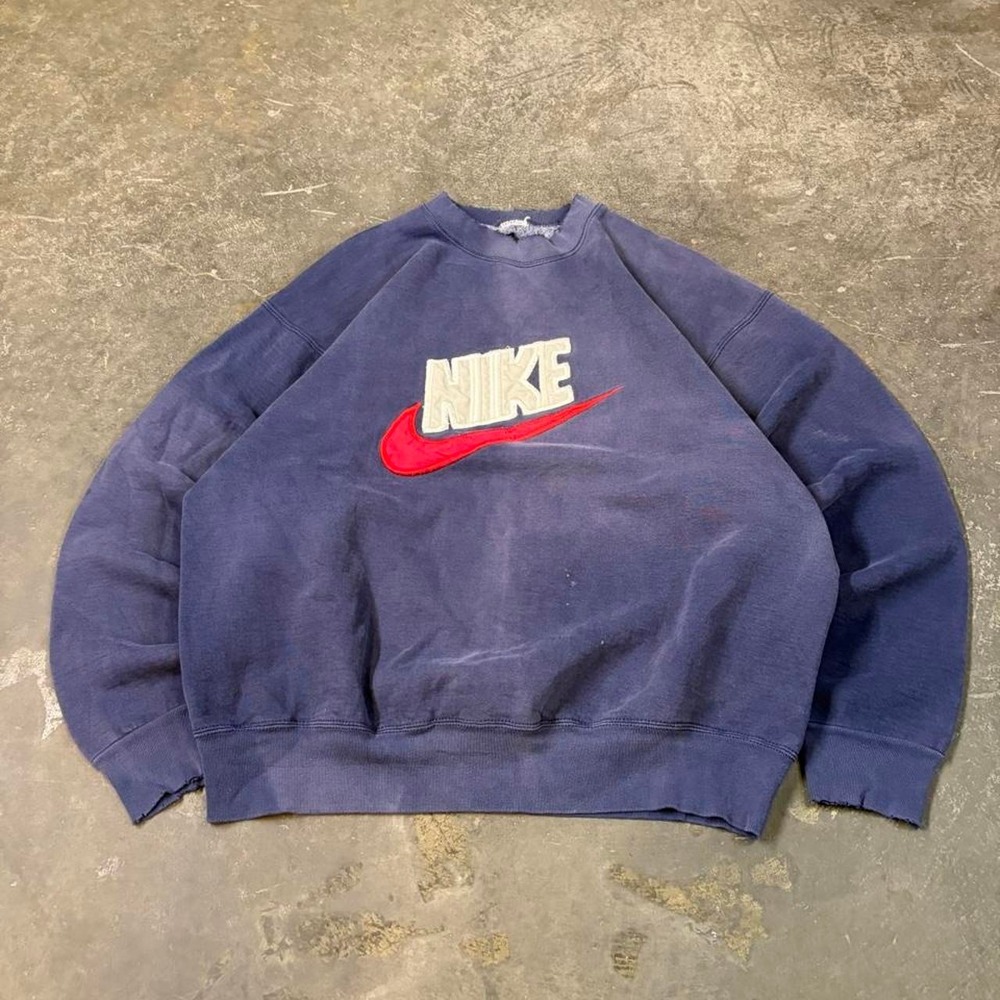 Vintage 90s Nike Center Swoosh Sweatshirt Faded Blue Oversized Pullover XL
